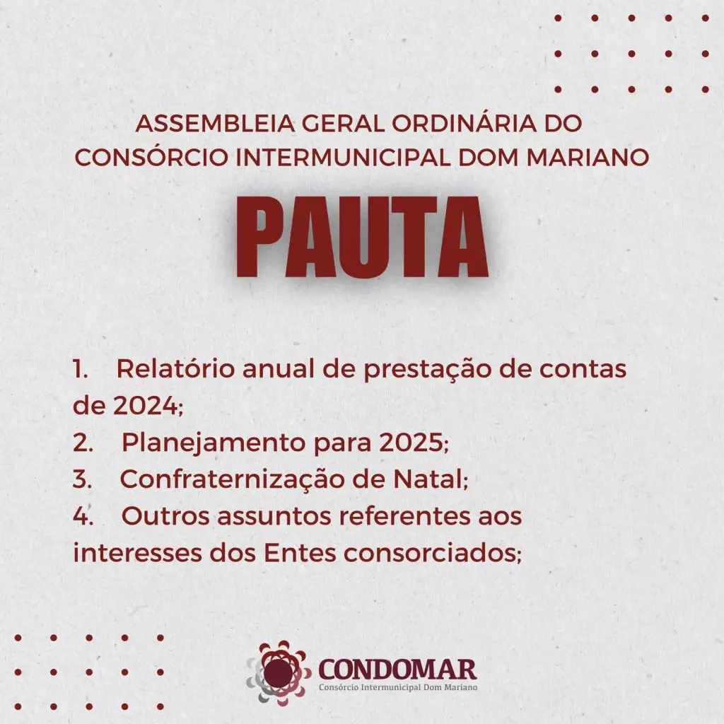PAUTA — Assembleia Geral Ordinária da CONDOMAR