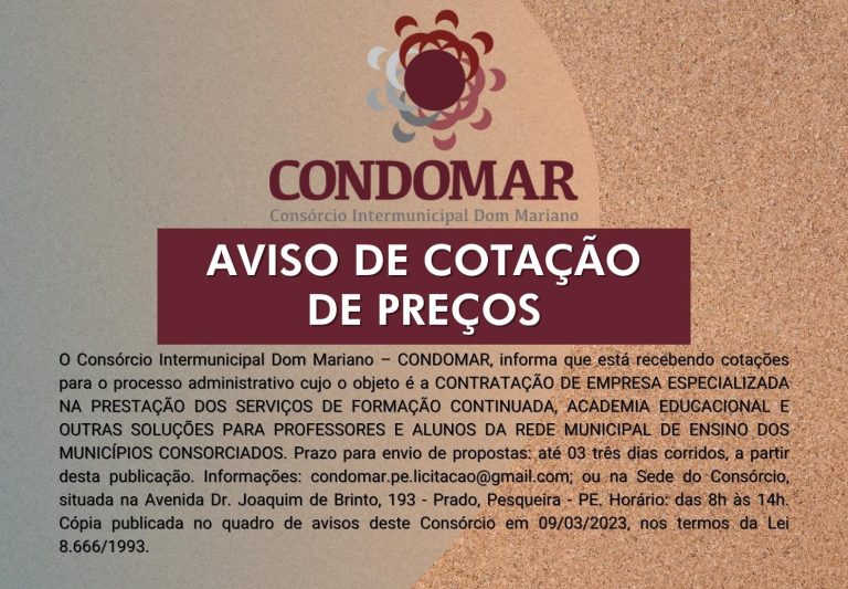 Leia mais sobre o artigo REAVISO DE COTAÇÃO DE PREÇOS